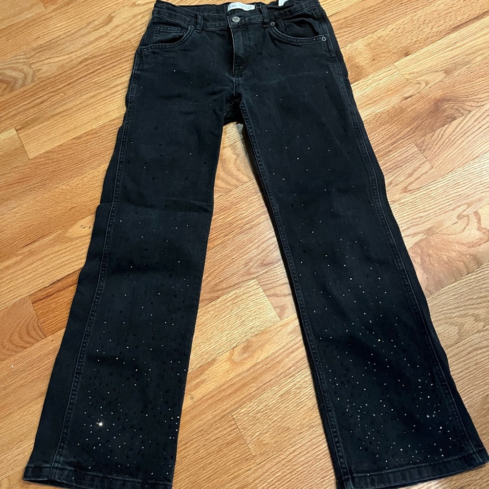 Zara Black Straight Leg Jeans with Sparkle Accents